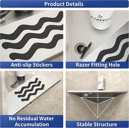 10'' Corner Foot Rest for Shaving Legs, 304 Stainless Steel Grout in Footrest with Shaving Holder, Recessed Designed Foot Ledge for Bathroom Shower (Brushed)