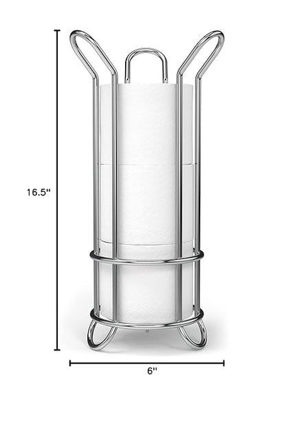 BROOKSTONE, Chrome Toilet Paper Holder, Freestanding Bathroom Tissue Organizer, Minimalistic Storage Solution, Stylish Design [Holds MEGA Rolls]