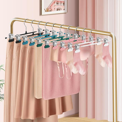 14Inch Clothes Pants Hangers with Wide Clips 10 Pack,Non-Slip Adjustable Skirt Hanger for Women,Space-Saving Heavy Duty Men Hangers for Pants,Trousers,Jeans,Shorts,Pink