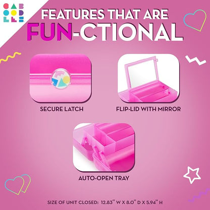 Caboodles On-The-Go Girl Makeup Box, Two-Tone Pink on Violet, Hard Plastic Makeup Organizer Box, Built-In Mirror, Secure Latch for Safe Travel, Spacious Storage for Large Items