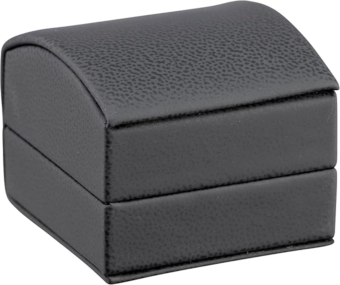Luxury Dome-Shape Leather Ring Box - Ring Gift Box for Engagement, Proposal, Wedding Day - Jewelry Box with Cream Ribbed Outer Box & Matching Bow Ribbon - Small Ring Case for Men & Women