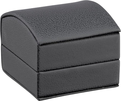 Luxury Dome-Shape Leather Ring Box - Ring Gift Box for Engagement, Proposal, Wedding Day - Jewelry Box with Cream Ribbed Outer Box & Matching Bow Ribbon - Small Ring Case for Men & Women