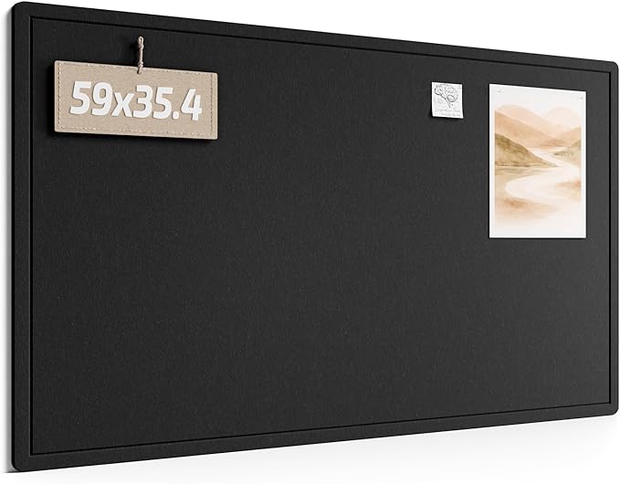Fluxynara Large Bulletin Board, 59" x 35.4" Cork Board Alternative with 24 Safe Removable Adhesive Tabs, Foldable Felt Pin Board for Home Office, Classroom, Bedroom,Entryway for Walls— Black