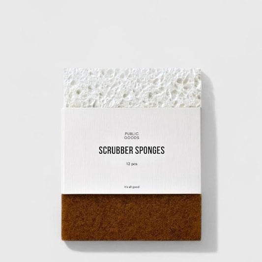 Public Goods Scrubber Sponge | Cleaning & Scrubbing Sponges for Dishes & Kitchen Sink | Natural, Plant-Based Sponges | Pack of 12