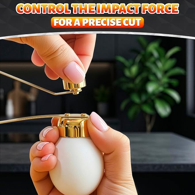 Egg Cracker Tool for Raw Eggs — Egg Shell Opener for Soft-Boiled Shell Tops, Stainless Steel Topper with Ergonomic Adjustable Effort — Clean Cut Design for Breakfast Prep, Custards, and Baking (Gold)