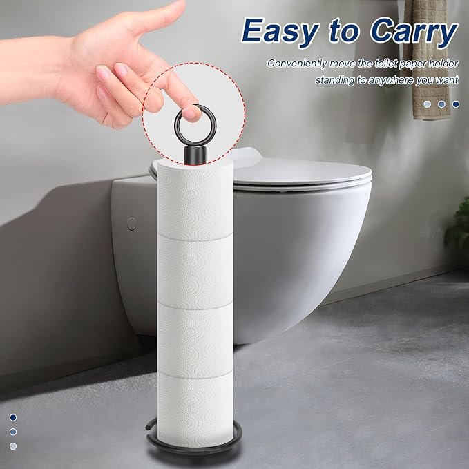 NearMoon Bath Toilet Paper Holder Stand, Freestanding Tissue Paper Storage with Reserve, Space Toilet 4 Rolls Holder for Bathroom/Kitchen Countertop-All Metal (3 Pack, Matte Black)