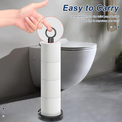 NearMoon Bath Toilet Paper Holder Stand, Freestanding Tissue Paper Storage with Reserve, Space Toilet 4 Rolls Holder for Bathroom/Kitchen Countertop-All Metal (3 Pack, Matte Black)