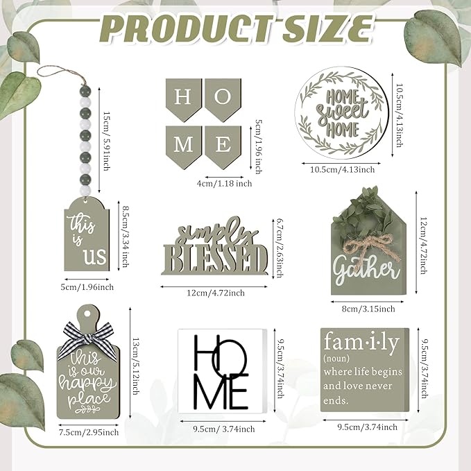 11 Pcs Home Tiered Tray Decor Spring Rustic Farmhouse Tiered Tray Decorations Set Sage Green Wooden Home Sign Vintage Farm Animal Farmhouse Tabletop Wood Sign for Kitchen Table Shelf Decor