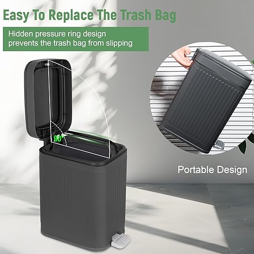 rejomiik Small Bathroom Trash Can with Lid Slim Soft Close Garbage Can Step Wastebasket Container Trash Bin for Office Bedroom Kitchen Living Room (2.6 Gallon Dark Gray)