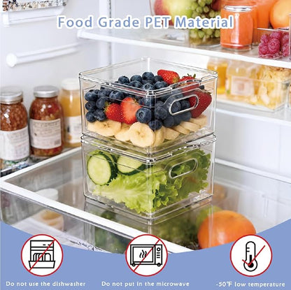 Transparent PET Fruit Draining and Washing colander food storage boxes plastic cookie containers refrigerator organizers (2, Square)