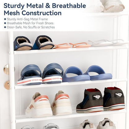 Whitmor 36 Pair Over The Door Shoe Organizer, 12 Tier Hanging Shoe Organizer, Heavy Duty Metal & Mesh Shoe Holder, Hanging Shoe Rack for Closet Organizer & Storage, 74"H x 21.7"W x 7.5"D, White