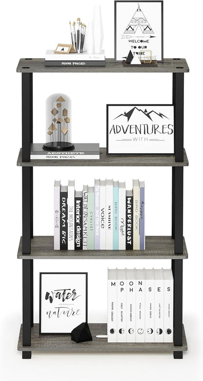 Furinno TURN-S-TUBE Storage Shelves, 4-Tier Book Shelf, Corner Shelf, Toolless Open Shelves, for Organization and Storage, Living Room, Garage, Home Office, French Oak