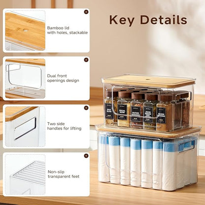 2-Pack Trash Bag Holder,Trash Bag Dispenser with Bamboo Lid, Stackable Acrylic Garbage Bag Dispenser for Under Sink Use in Kitchen, Laundry Room, and Pantry, Large Capacity Garbage Bag Holder