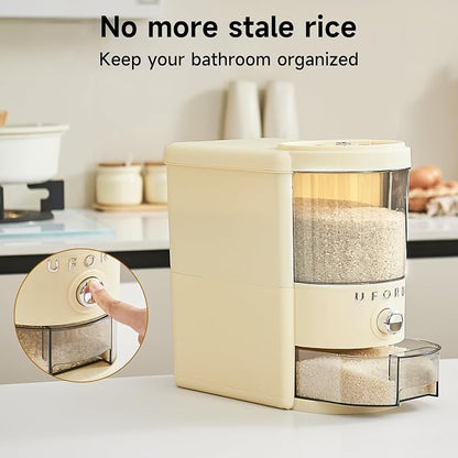 UFORU Rice Dispenser 10 lbs | Large Rice Storage Container for Kitchen&Pantry - Space-saving, Moisture & Pest-proof, BPA-Free - Dry Food Dispenser with One-Touch Dispenser & Measuring Cup for Families