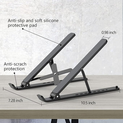 Tonmom Laptop Stand for Desk, Adjustable Laptop Riser ABS+Silicone Foldable Portable Notebook Holder, Ventilated Cooling Notebook Mount Computer Stand for 10-15.6” Laptops,Tablets-Black