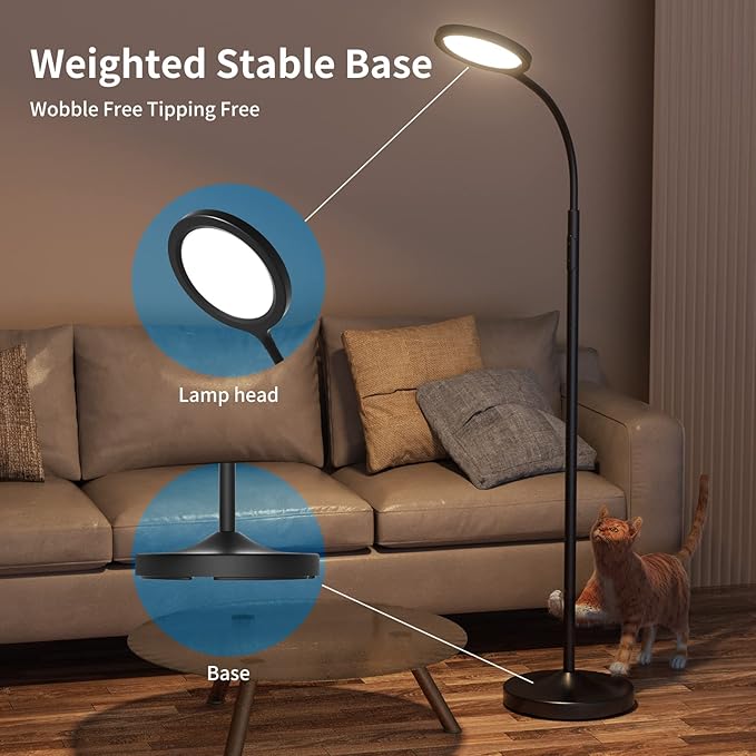 luckystyle Floor Lamp,Super Bright Dimmable LED Lamps for Living Room, Custom Color Temperature Standing Lamp with Remote Push Button, Adjustable Gooseneck Reading Floor Lamp for Bedroom Office Black