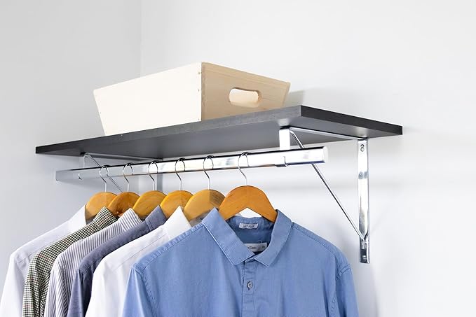 Custom Cut-to-Size Premium Wall-Mounted Shelf with Rod and Bracket Kit. 3/4" Thick Shelves, 14 inches deep. Customize The Length from 16" up to 72".