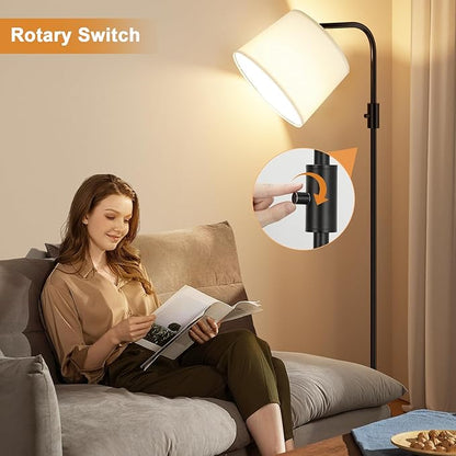 Ambimall Fully Dimmable Floor Lamp - Floor Lamps 9W LED Light Bulbs, Standing Lamps for Living Room with Adjust Head, Modern Standing Light Rotary Switch, Tall Lamp for Bedroom (Black and White)