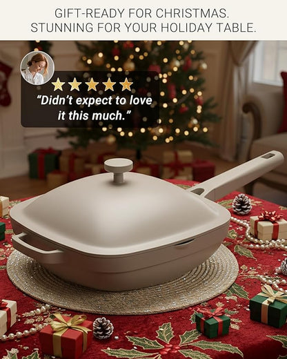 10.5 Inch(3.8QT) Ceramic Pan with Lid,Non Stick Frying Pans Cast Aluminum Deep Sauté Pans,Ti-Ceramic Non Toxic Pix Pan with Wooden Spatula and Scrubber-Dusk Petal