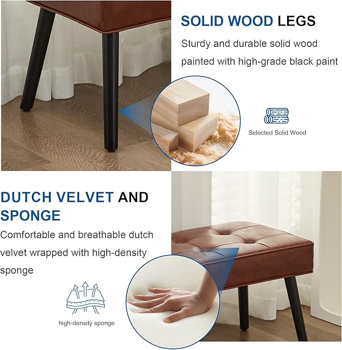 40'' Upholstered Bench, Entryway Ottoman with Wooden Legs for Living Room, End of Bed Bench, Brown(PU)