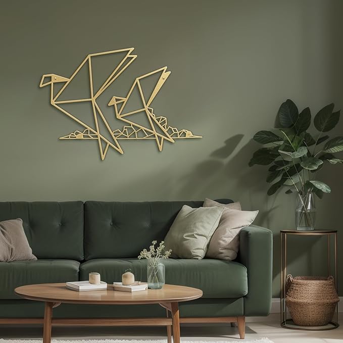 SIGNLEADER Metal Wall Art Decor Origami Birds in Flight Modern Abstract Wall Sculpture Hangings Home Decoration for Living Room, Bedroom, Bathroom, Kitchen, Outdoor - 30" Gold