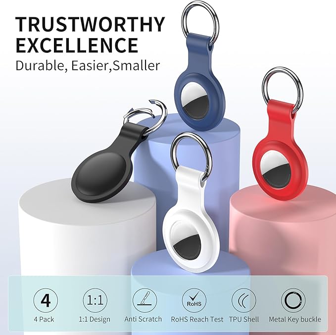 Compatible with AirTag Holder Case Keychain 4 Pack, for AirTag 1st & 2nd Generation Key Chain Ring Case Cover for Air Tag Holder GPS Tracker Item Air Tags Finders Air Tagholder for Kids,Bags,Luggages