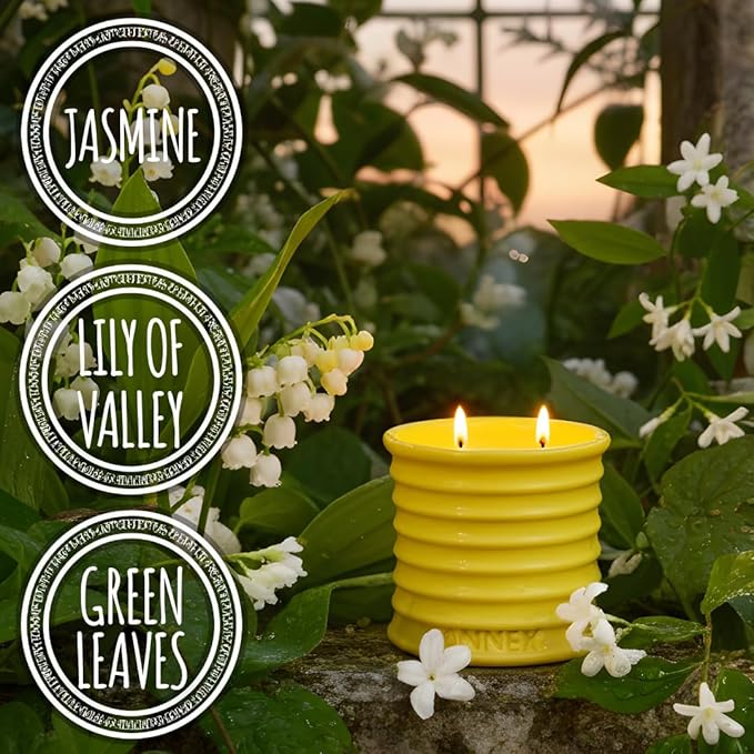 Annex Lily of The Valley & Jasmine Luxury Scented Candle - Handmade Ceramic Jar - 50hr Clean Burn, Non-Toxic Soy Wax - Aesthetic Home Decor Winter Gift for Women & Men - White Floral