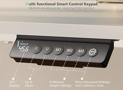 55 x 24 inch Electric Standing Desk Adjustable Height with 4 Wheels, 4 Memory Height Settings, 2 Headphone Hook, for Home Office, Splice Board White