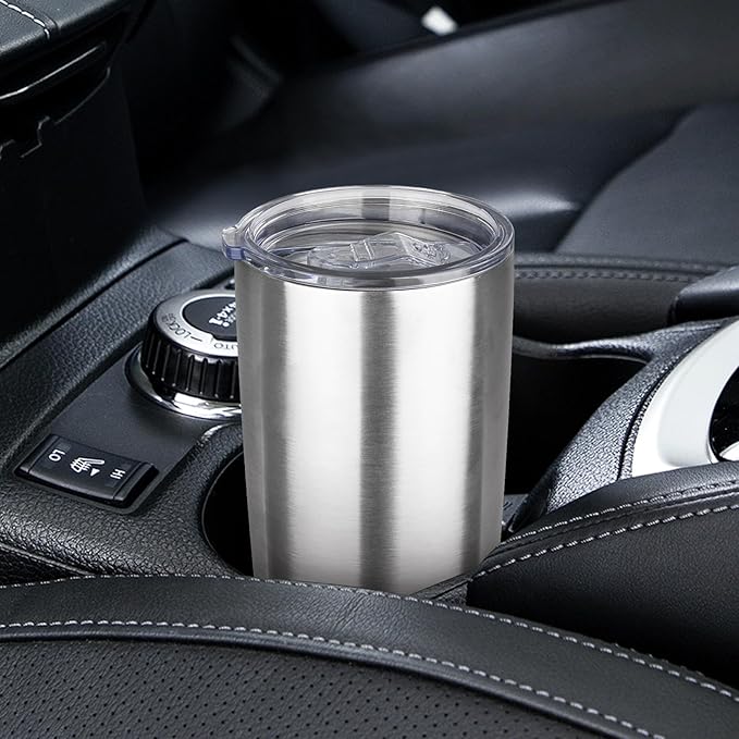 20oz Tumbler with Lid Stainless Steel Insulated Tumblers Travel Coffee Tumbler Bulk Double Wall Vacuum Insulated Water Cup Christmas Gifts for Women Men Her Him Home Office (Silver, 1pack)