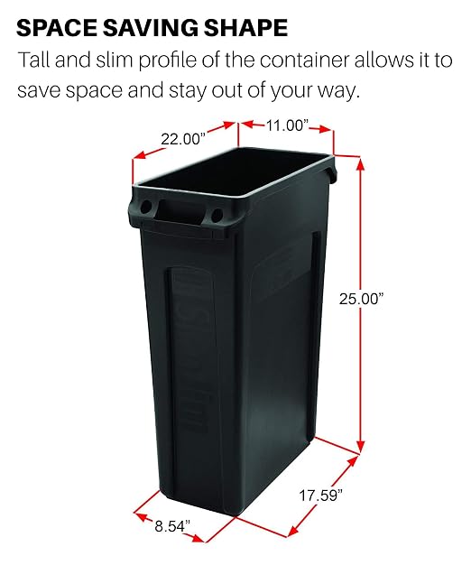 Rubbermaid Commercial Products Slim Jim Trash/Garbage Can with Venting Channels, 16-Gallon, Gray, for Kitchen/Office/Workspace, Pack of 4