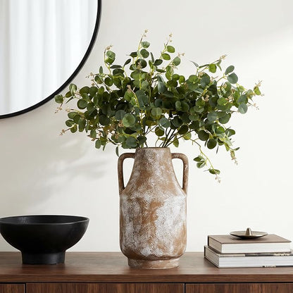 Ceramic Flower Vase, 10.7in Farmhouse Table Rustic Vases, Small Flower Terracotta Vases for Home Decor, Living Room,Table, Handcrafted (Terracotta)