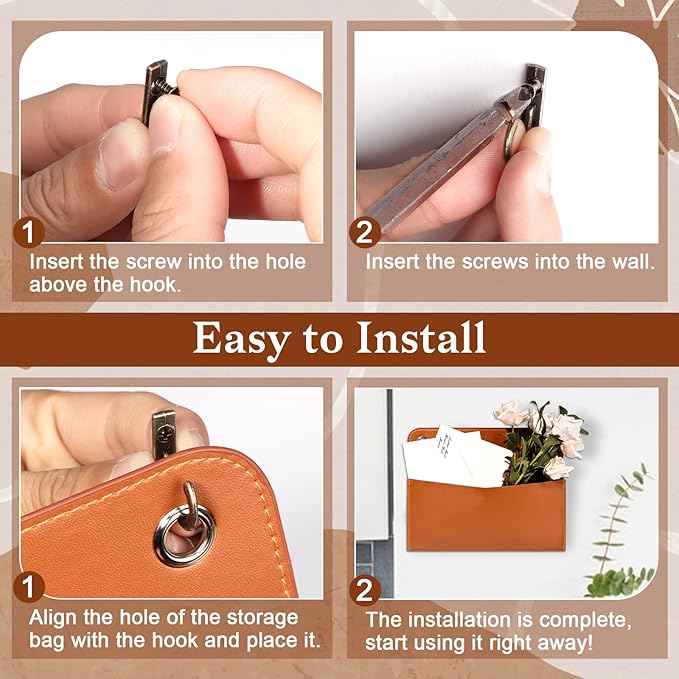 3 Pcs PU Leather Mail Holder Wall Mount Brown PU Leather Letter Holder Vintage Wall File Organizer 2 Ring Binder Hanging File Holder for Decor Storage Letter Postcards Bill Flowers Office Home