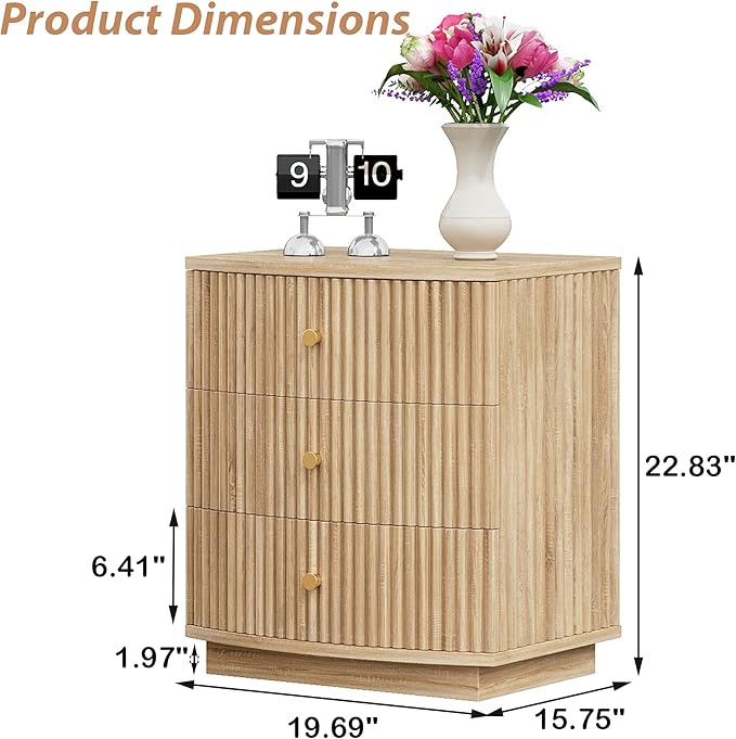 Dresser for Bedroom,6-Drawer Dresser, Mondern Wide Chest of Drawers with Fluted & Curved Design, Large Storage Chest for Bedroom, End Table for Living Rooms, （Natural*2）