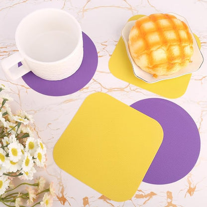 LUTER 4pcs Jar Opener Gripper Pads, Reusable Rubber Jar Grippers Multi-function Bottle Lid Opener for Kitchen Coasters (Yellow, Purple)