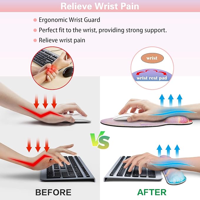 Mouse Pad with Wrist Rest Set,Qomolama 3-in-1 Wrist Support Mousepad Set,Gaming with Anti-Skid Base,Ergonomic Mouse Pad,Memory Foam Keyboard Gel Wrist Rest