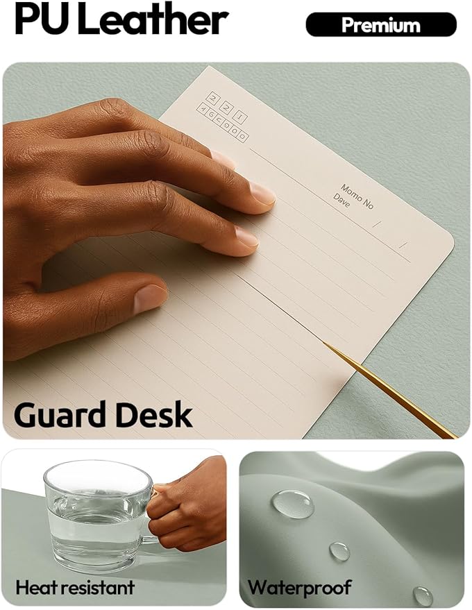 YSAGi Leather Desk Protector, Office Mat, Large Mouse Mat, Non-Slip PU Leather Blotter, Laptop Desk Mat, Waterproof Writing Pad for Office and Home(Grayish Green, 40" x 24")
