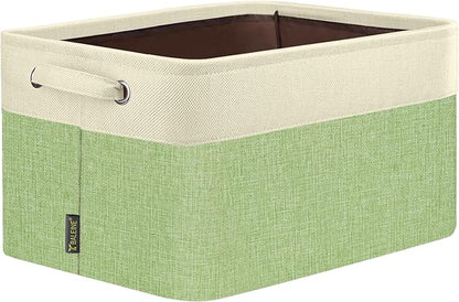 BALEINE 1 Pack Fabric Storage Bins for Shelves, Linen Storage Baskets for Organizing, Decorative Closet Bins for Clothes, Home (Green, 14''x10''x8.5'')