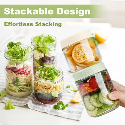 SHOWIN Overnight Oats Containers with Lids, 10oz Glass Jars with Lids 8 pcs, Pink, Wide Mouth Mason jars for Salad, Yogurt, Snacks, Meal Prep