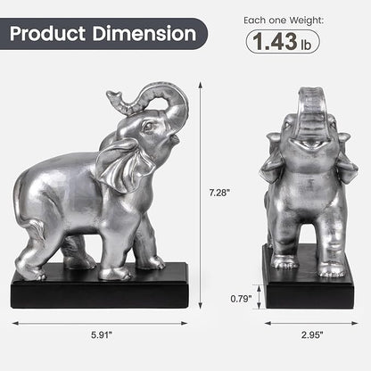MXARLTR Elephant Book Ends Decorative, Bookends for Shelves, Book Ends for Heavy Books with Anti-Slip Pad for Book Lovers Heavy Book Holder for Home Office Decor (Silver)