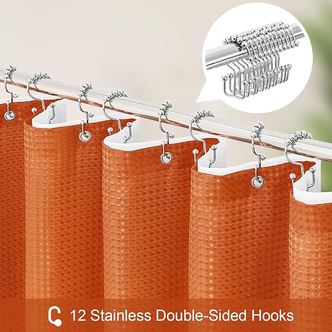 3 in 1 Stall Half Size Burnt Orange Shower Curtain Set-36 W x 72 H, Modern Waffle Waterproof Fabric and PEVA Liner Set with Stainless Steel Hooks