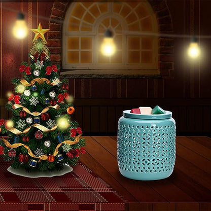 ASAWASA Ceramic Wax Melt Warmer with Timer,Candle Wax Warmer for Scented Wax & Essential Oils,Ideal Gift for Home Office Kitchen(Cyan Copper Coin Pattern)
