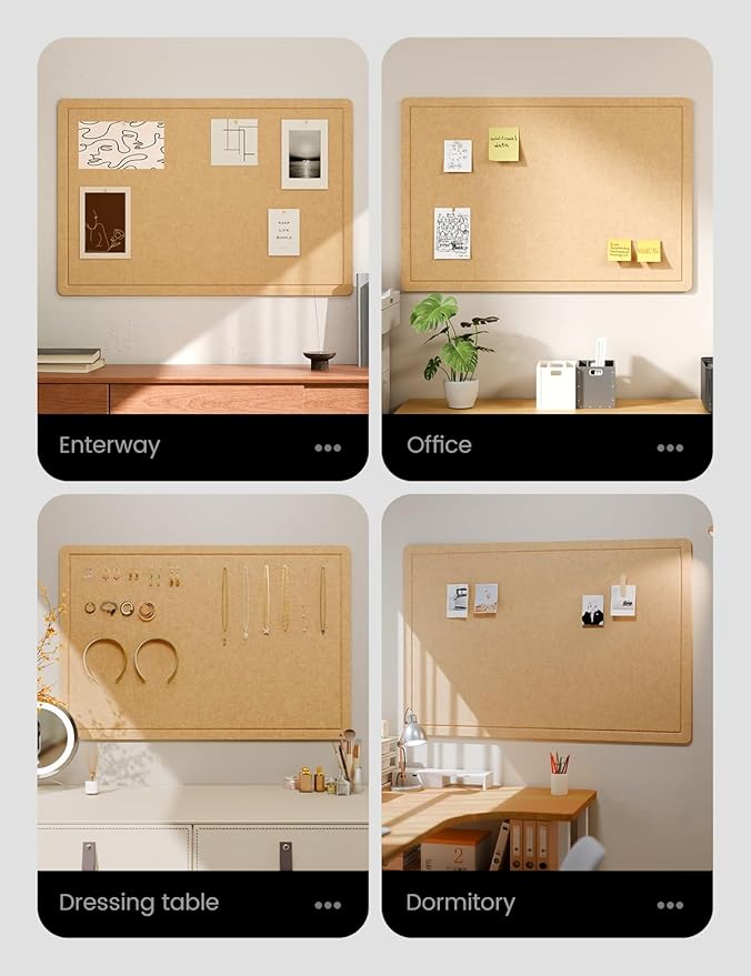 Fluxynara Bulletin Board,35.4" x 23.6" Cork Board Alternative with 12 Safe Removable Adhesive Tabs, Foldable Felt Pin Board for Home Office, Classroom, Bedroom,Entryway for Walls— Mustard Yellow