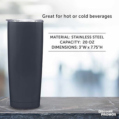 DISCOUNT PROMOS Pipette Stainless Steel Coffee Tumblers 20 oz. Set of 6, Bulk Pack - Double Wall, Perfect for Coffee, Hot Cocoa, Other Hot & Cold Beverages - Charcoal
