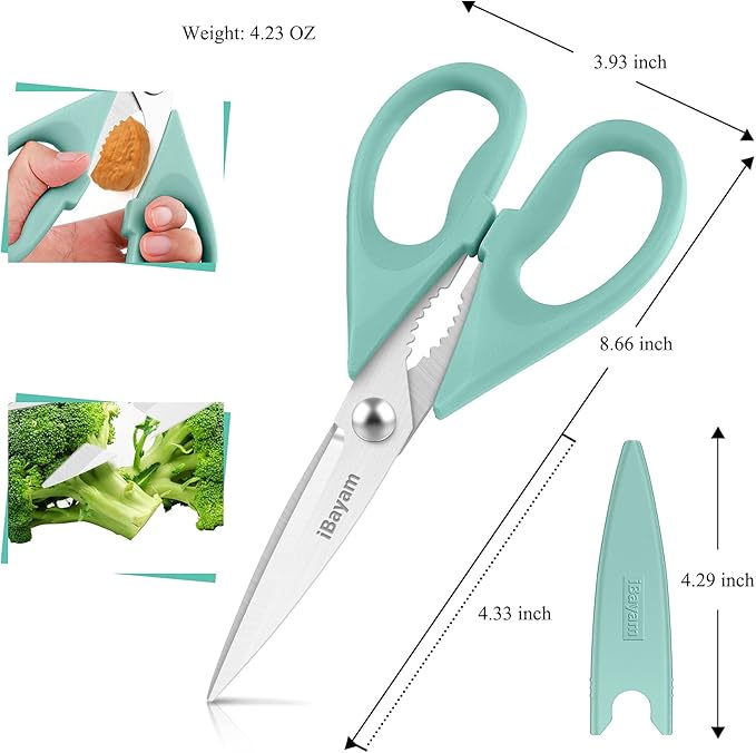 iBayam 2 Pack All Purpose Kitchen Shears Heavy Duty - Stainless Steel Kitchen Scissors With Protective Sheath, Soft Comfort-Grip Handle, Food & Meat Scissors, Home, Kitchen, Dining Utility Gadgets
