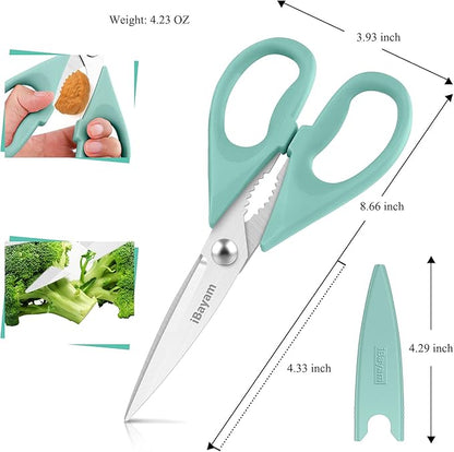 iBayam 2 Pack All Purpose Kitchen Shears Heavy Duty - Stainless Steel Kitchen Scissors With Protective Sheath, Soft Comfort-Grip Handle, Food & Meat Scissors, Home, Kitchen, Dining Utility Gadgets