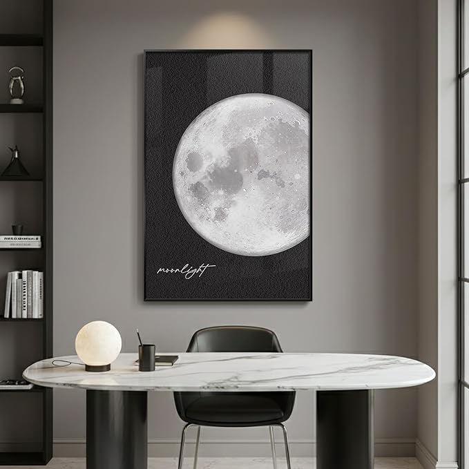 Framed Black and White Wall Art, Large Modern Minimalist Moon Prints Paintings Artwork for Walls, Contemporary Photography Elegant Pictures for Living Room Bedroom Office Hallway Wall Decor 24x36 In
