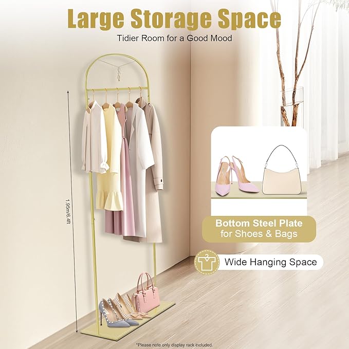 91" Gold Garment Rack Metal Freestanding Garment Rack Wedding Dress Display StandStore Hanging Clothes Rack Clothing Display Rack for Hanging Long Dresses