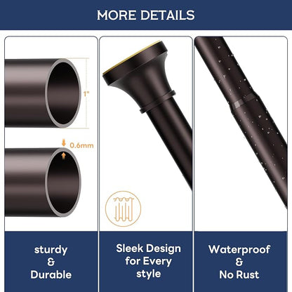 Adjustable Shower Curtain Rod 31-80 Inch, Never Rust Stainless Steel Brown Tension Rod, 1" Heavy Duty No-Drill for Bathroom, Kitchen & Closet