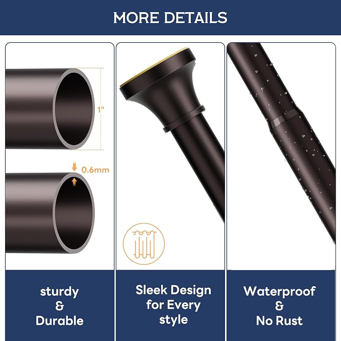 Adjustable Shower Curtain Rod 31-104 Inch, Never Rust Stainless Steel Brown Tension Rod, 1" Heavy Duty No-Drill for Bathroom, Kitchen & Closet