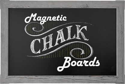 Loddie Doddie Chalk Board - 20 x 30 in Gray Rustic Wood Frame - Magnetic Board for Wall - Chalkboard Signs & Magnet Display - Chalkboard Calendar for Wall